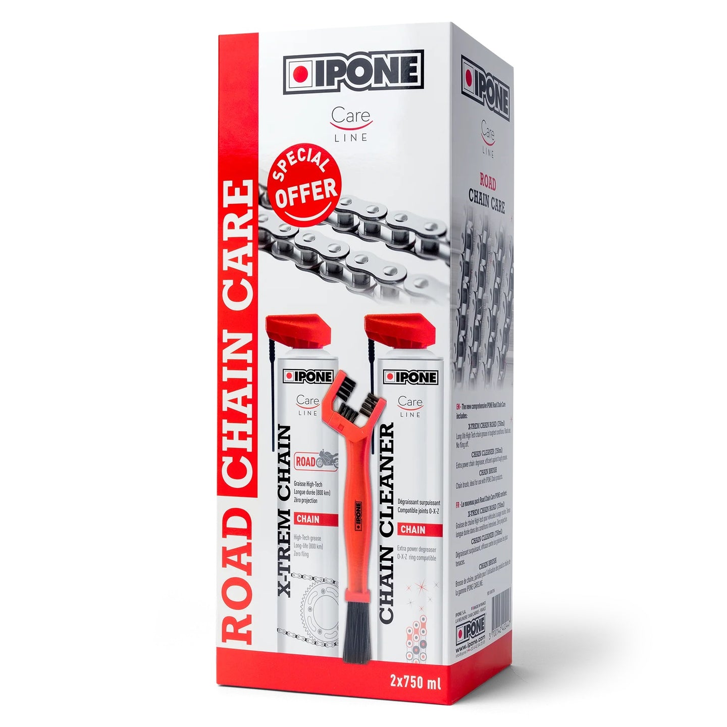 Pack Mantención Cadena IPONE ROAD CHAIN CARE 2x750 ml.